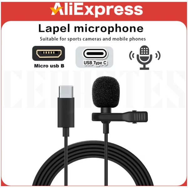 מיקרופון חיצוני לאקשן מצלמות כבל Type-C/Micro-USB 1.5 מ'