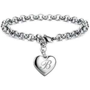 צמיד שרשרת 26 אותיות כסף סטרלינג 925 עם לב